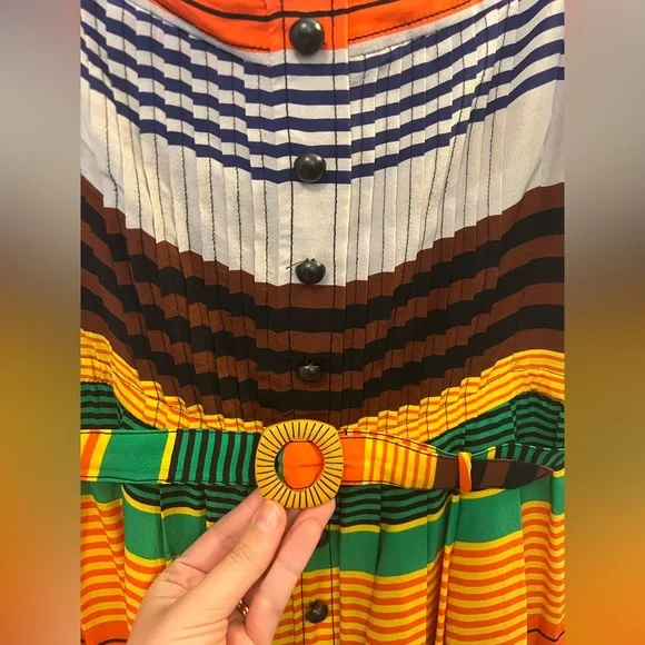 Anthropologie Plenty by Tracy Reese Silk Belted Striped Dress - Size 10 - Picture 2 of 6